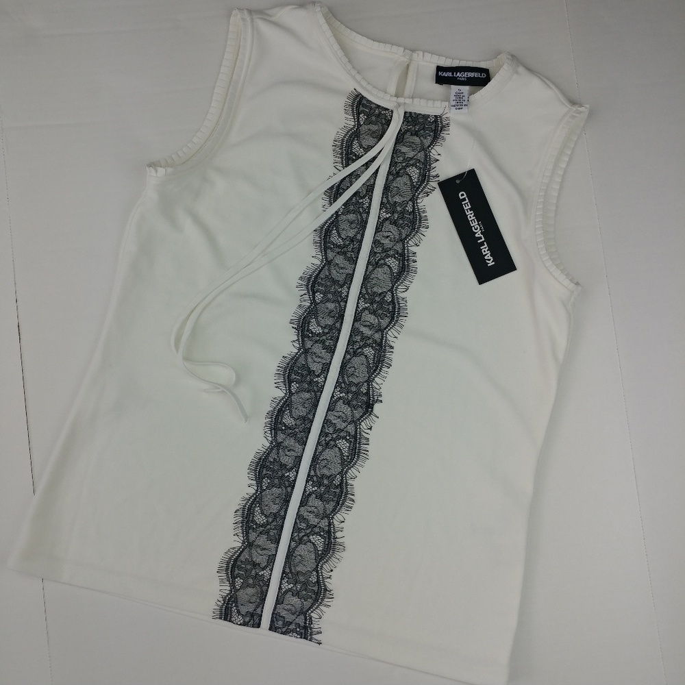 NWT Karl Lagerfeld Black Lace Tank Top Blouse